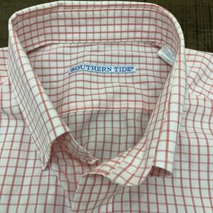 Southern‎ Tide Men's Button Down Size Medium Pink White Gingham Check Cotton